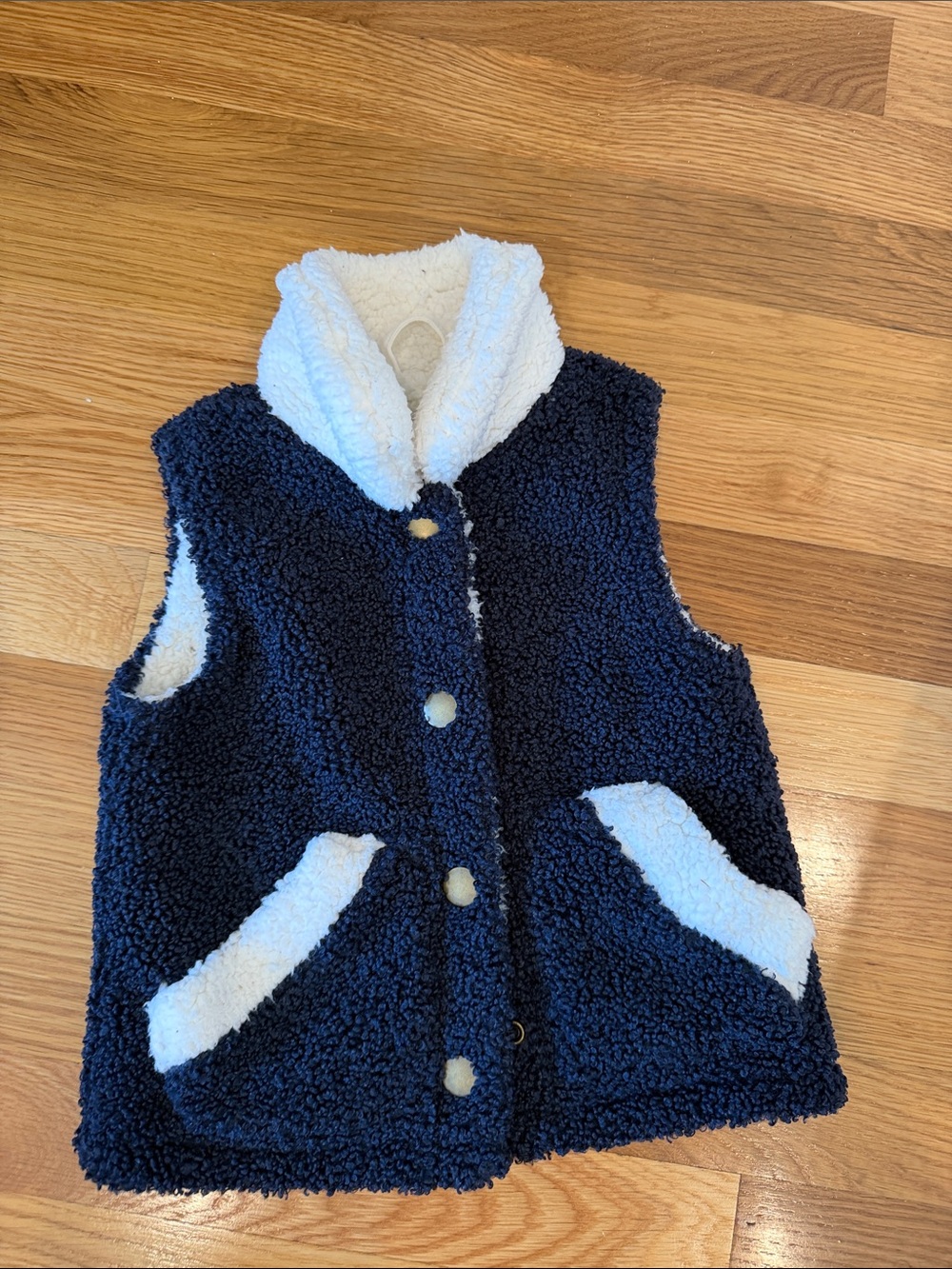 Mud Pie Navy and Cream Sherpa Vest - Cozy Button Front